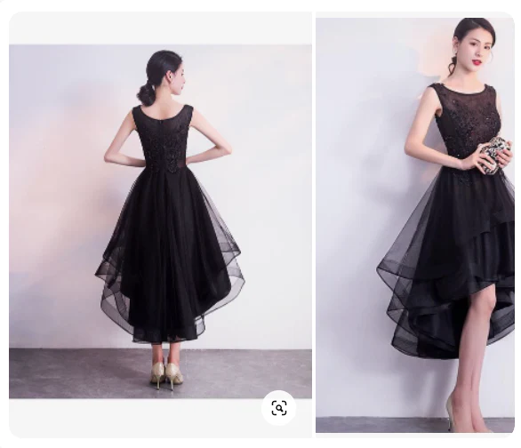 A-Line Lace Tulle Black Short Prom Dress | High Low Black Homecoming Dress