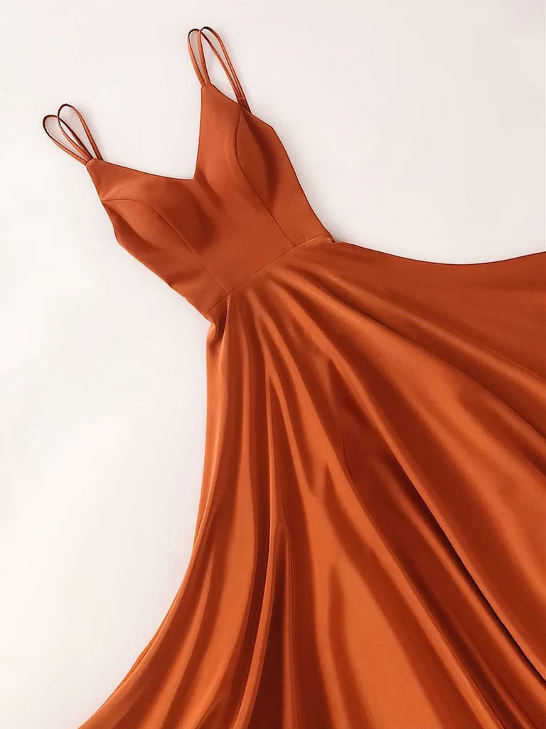 Simple A Line V Neck Satin Backless Long Prom Formal Graduation Evening Dresses main image 0