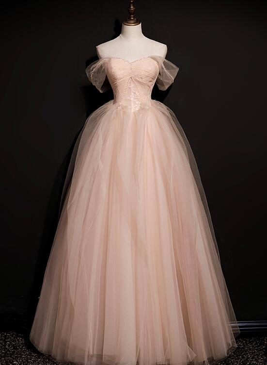 Pink Tulle Princess Beaded And Lace Long Formal Dress, Pink Party Dress ...