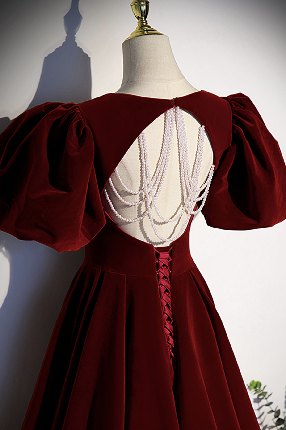 Burgundy velvet long prom dress evening dress Y4539