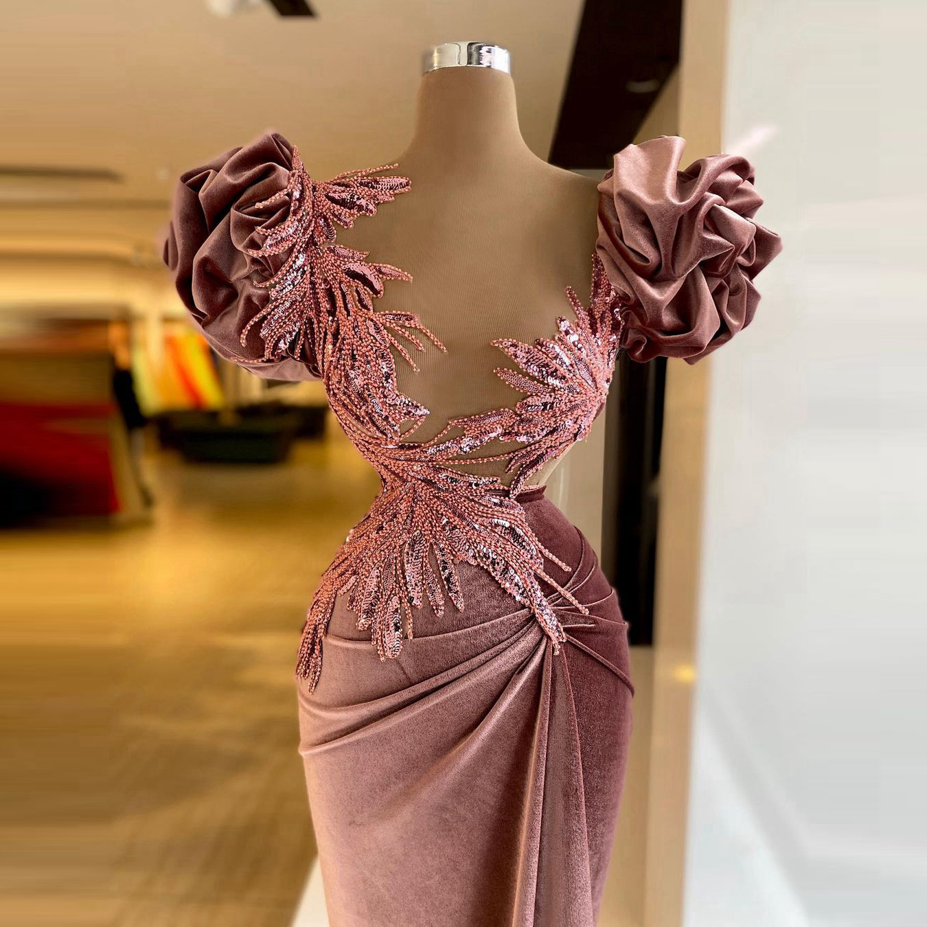 Glamorous Mermaid Ruffles Sleeveless Pink V-Neck Formal Dresses