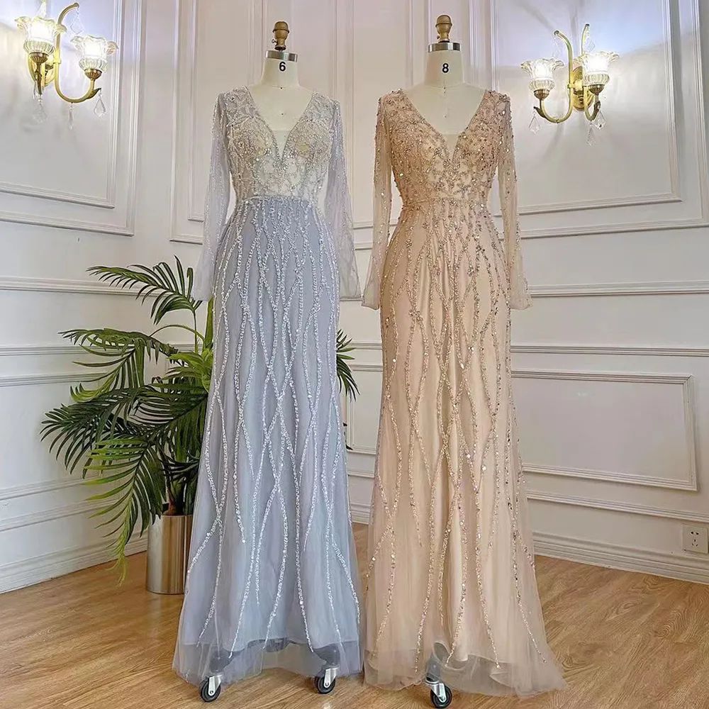Muslim Navy Blue Luxury Evening Dresses Gowns 2025 Beaded Mermaid Elegant For Women Party LA71359 main image 0