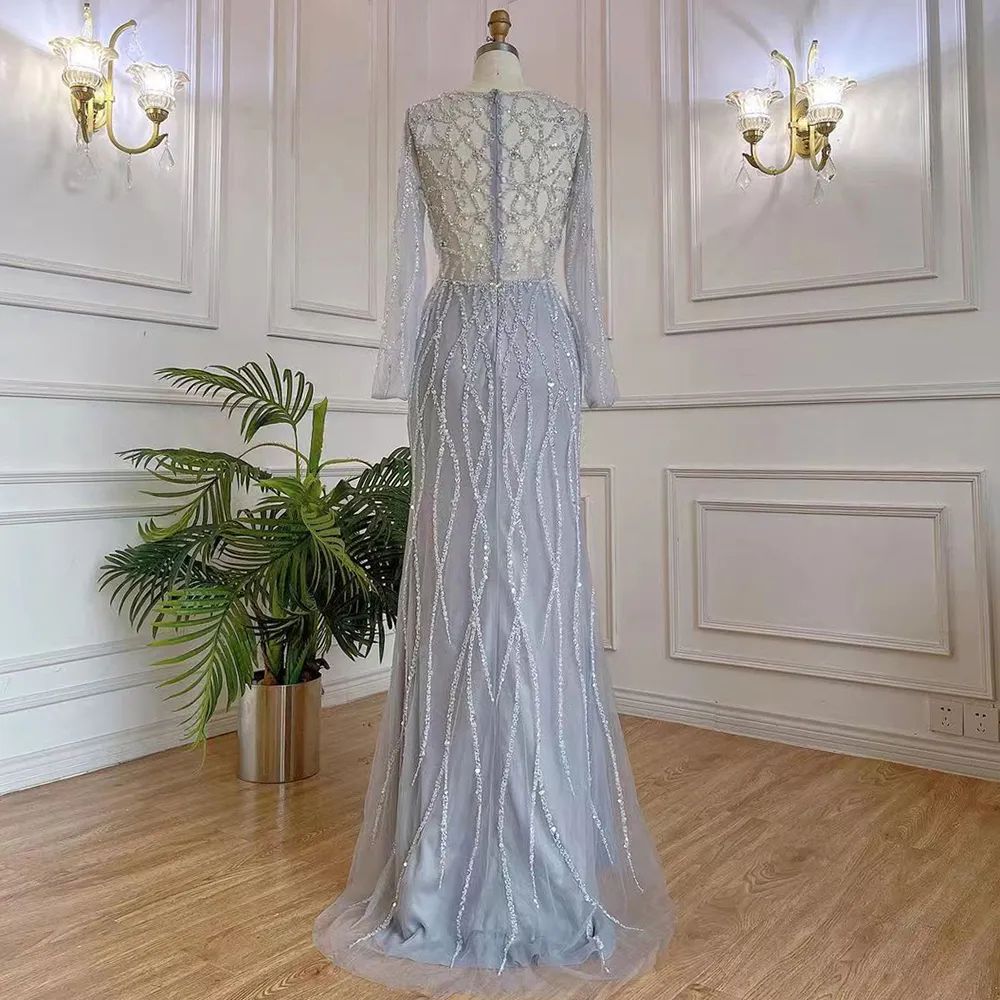 Muslim Navy Blue Luxury Evening Dresses Gowns 2025 Beaded Mermaid Elegant For Women Party LA71359 main image 1