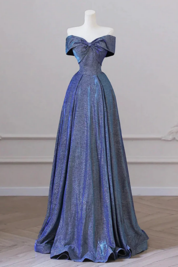 Light Blue Shiny Long Sleeves A-Line Long Prom Dress Formal Evening Dress,DP626 main image 1