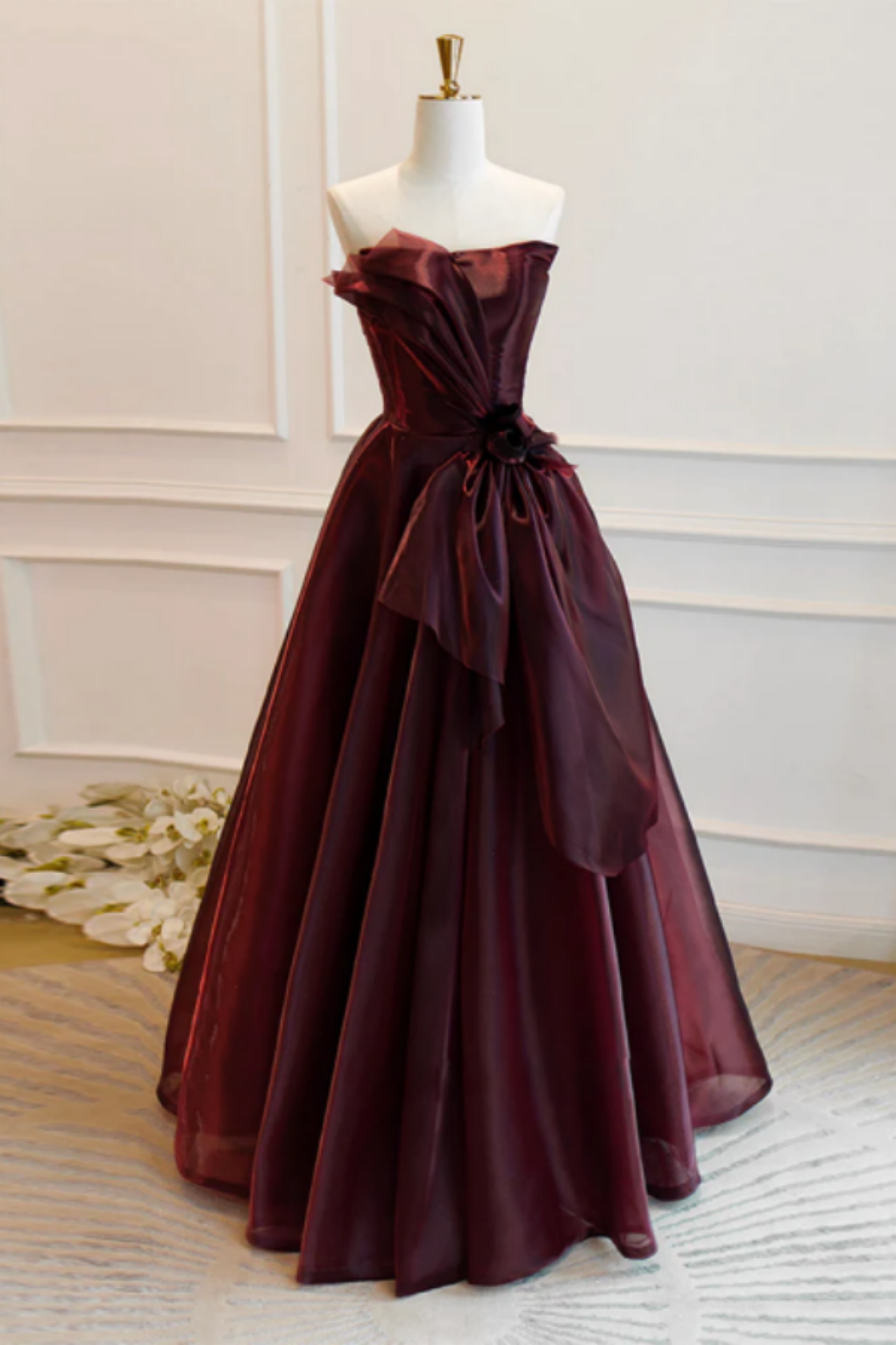 Burgundy Prom Dress Tulle Long Formal Dress Evening Dress main image 0