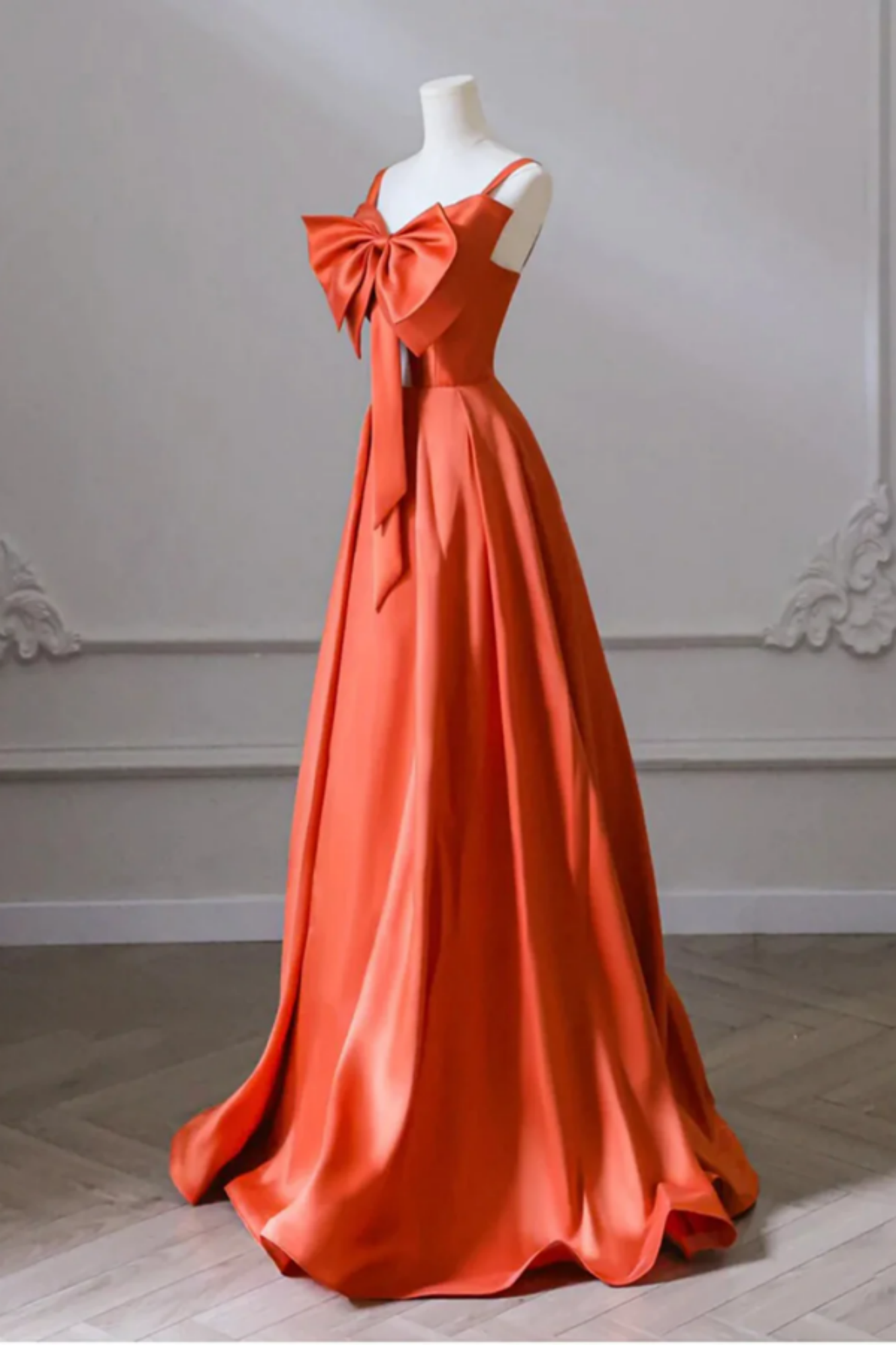 Orange Long Prom Dress Fashion Evening Gown Satin A Line Style main image 0