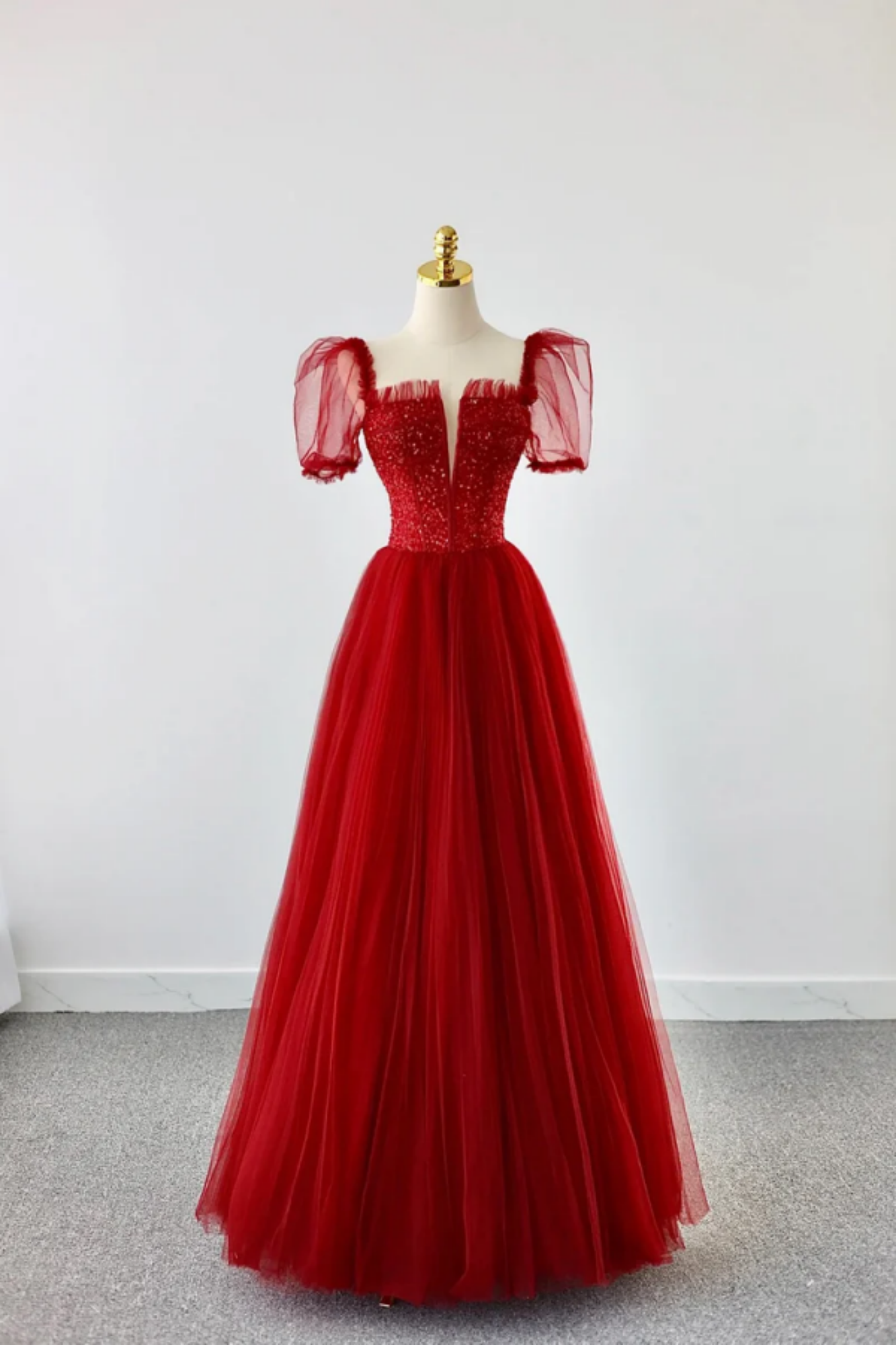 7000109 Red Tulle Skirt Evening Dress