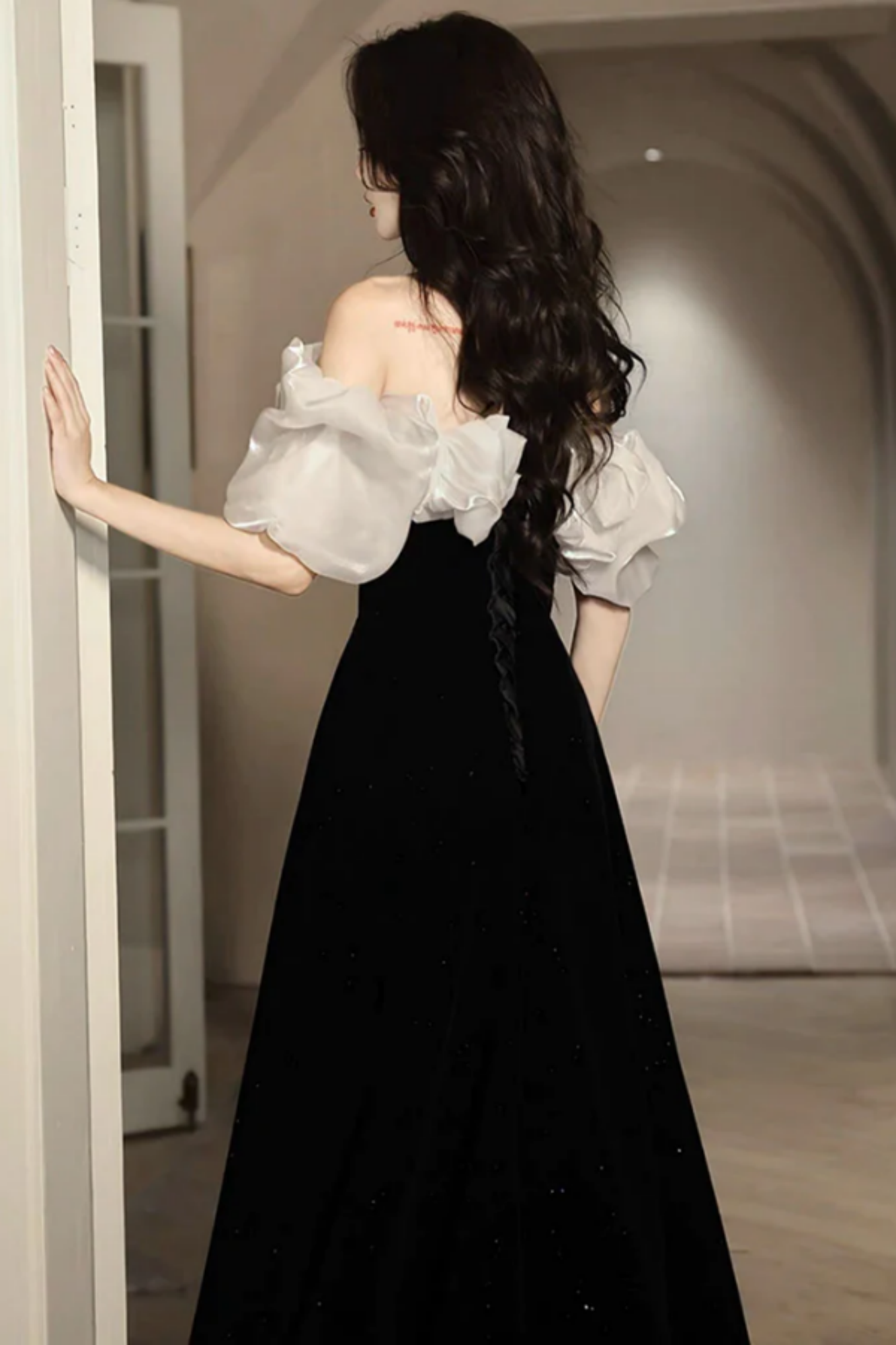 Off Shoulder Long Velvet Dresses with Slit Black Plus Size
