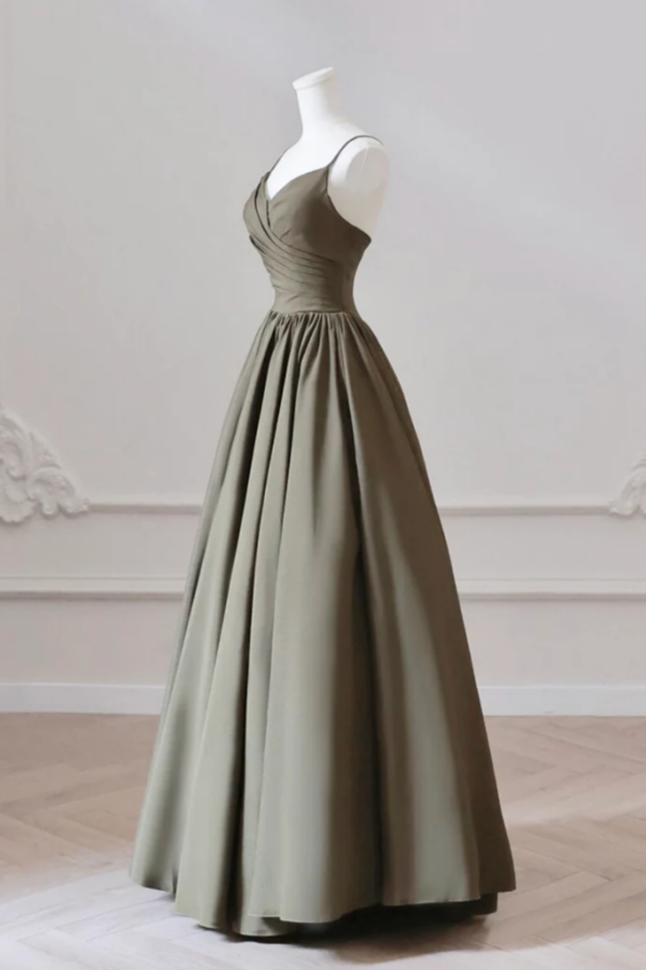 Elegant Olive Green One Shoulder Satin Prom Dress, Vintage-Inspired A-Line Formal Dress