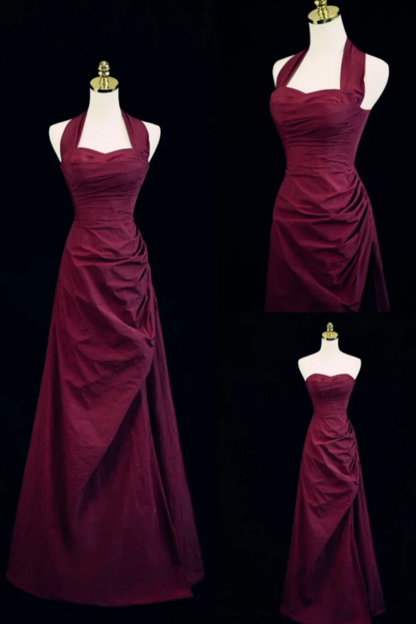 Elegant Burgundy A Line Halter Satin Without Sleeves Long Prom Dress, Evening Dress C6449