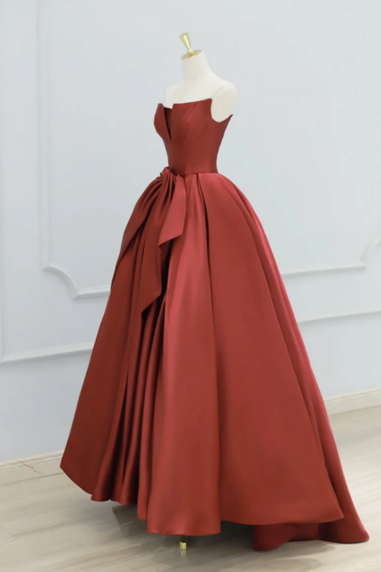 Pretty A LIne Burgundy Strapless Satin Long Prom Dress, Evening Dress C6893 main image 0
