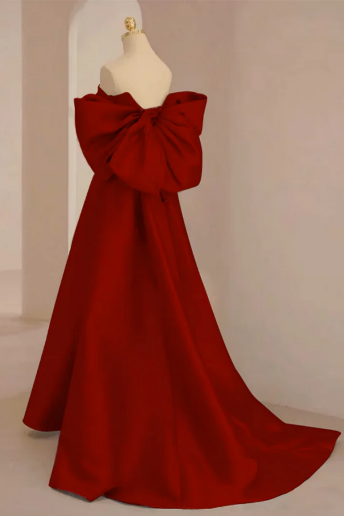 V-Neck Acetate Satin Girl's Dress with Bow Burgundy