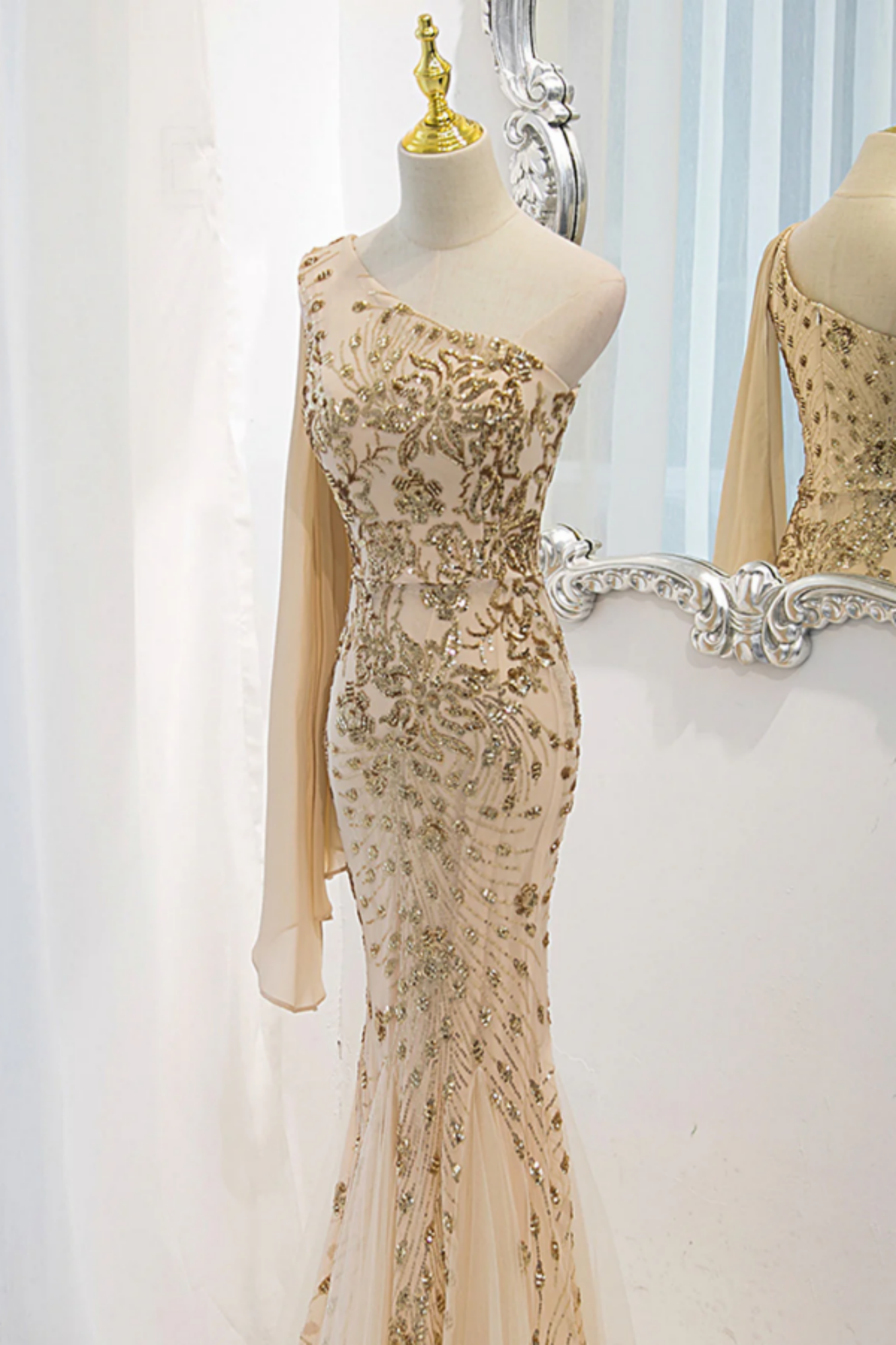 Elegant White Satin Ruffles Layered Mermaid Long Party Dress Prom Gown Formal Wedding Guest Dress SP1499