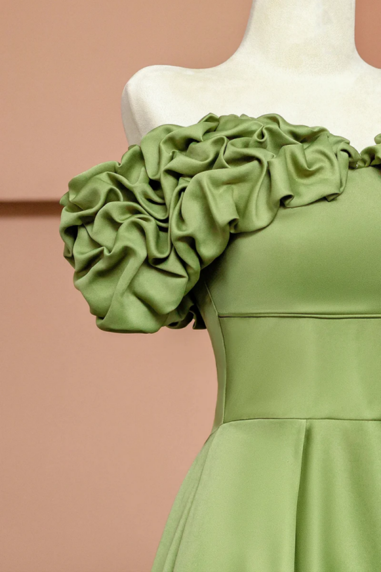 One Shoulder Stretch Satin Floor-Length Dress Dark Green
