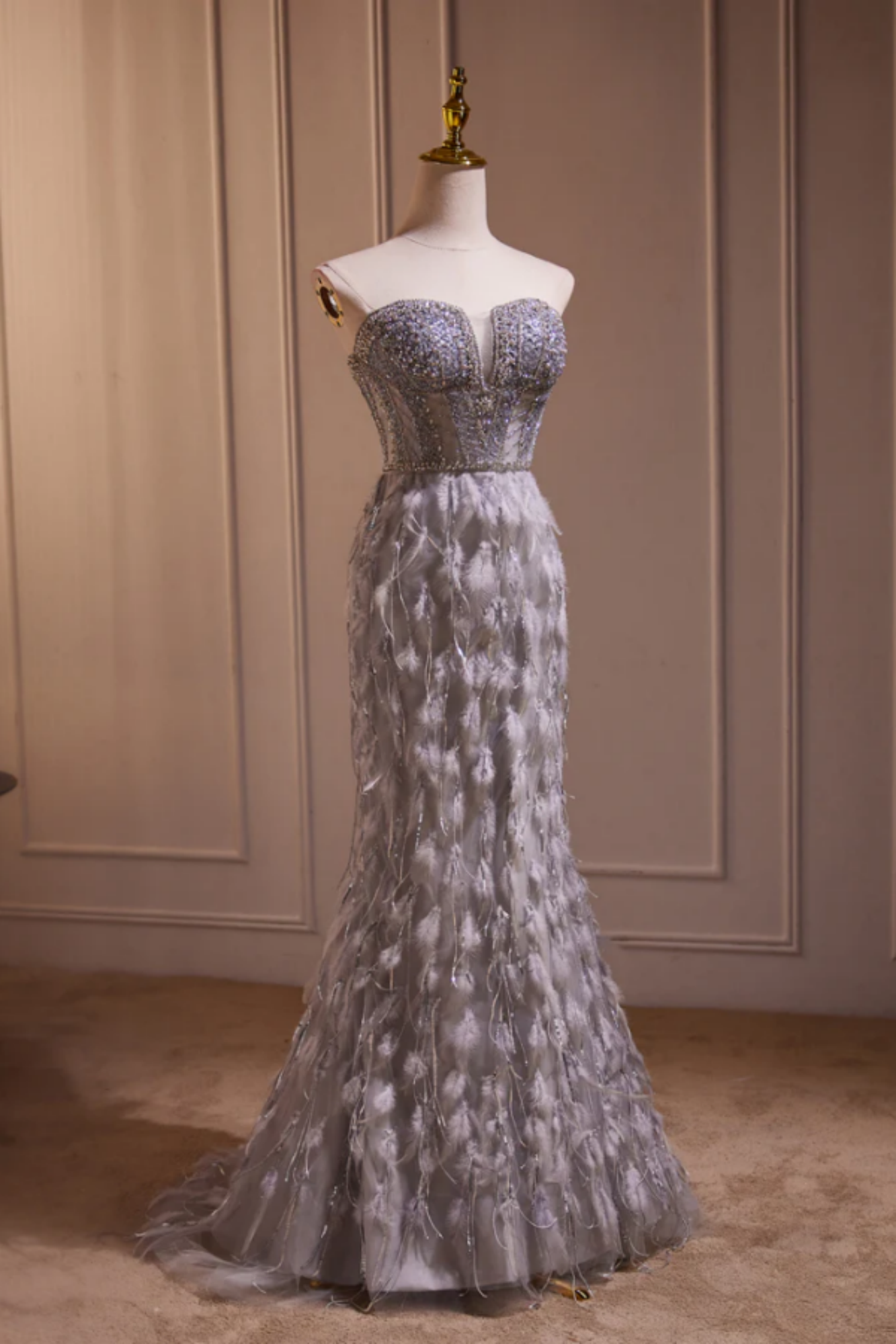 Vintage Sweetheart Neck Satin Sequin Beaded Mermaid Long Prom Dress Evening Gown SP712