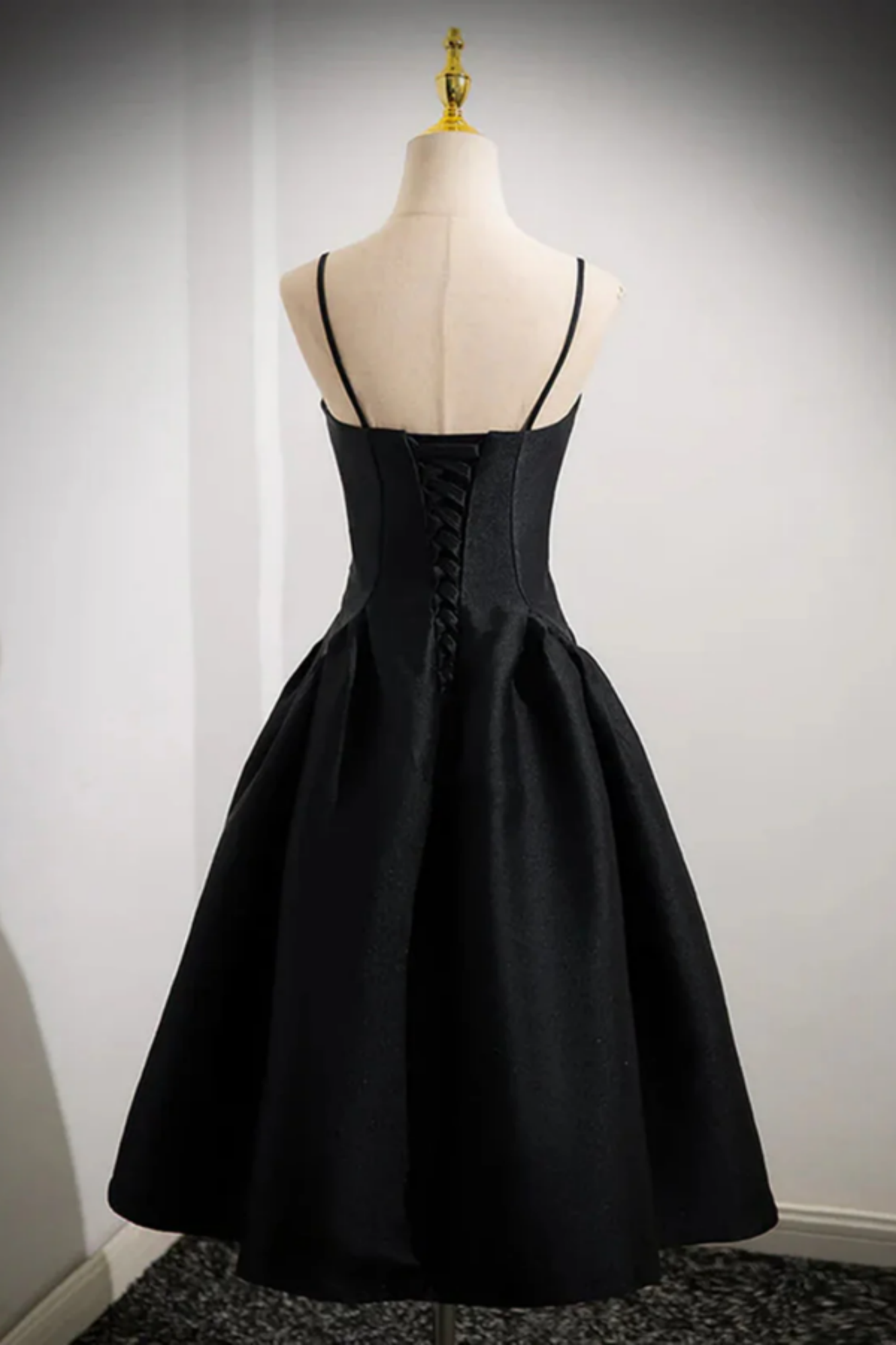 Classic Black Sleeveless Spaghetti Straps Prom Dress, Black Evening Dress Y1014