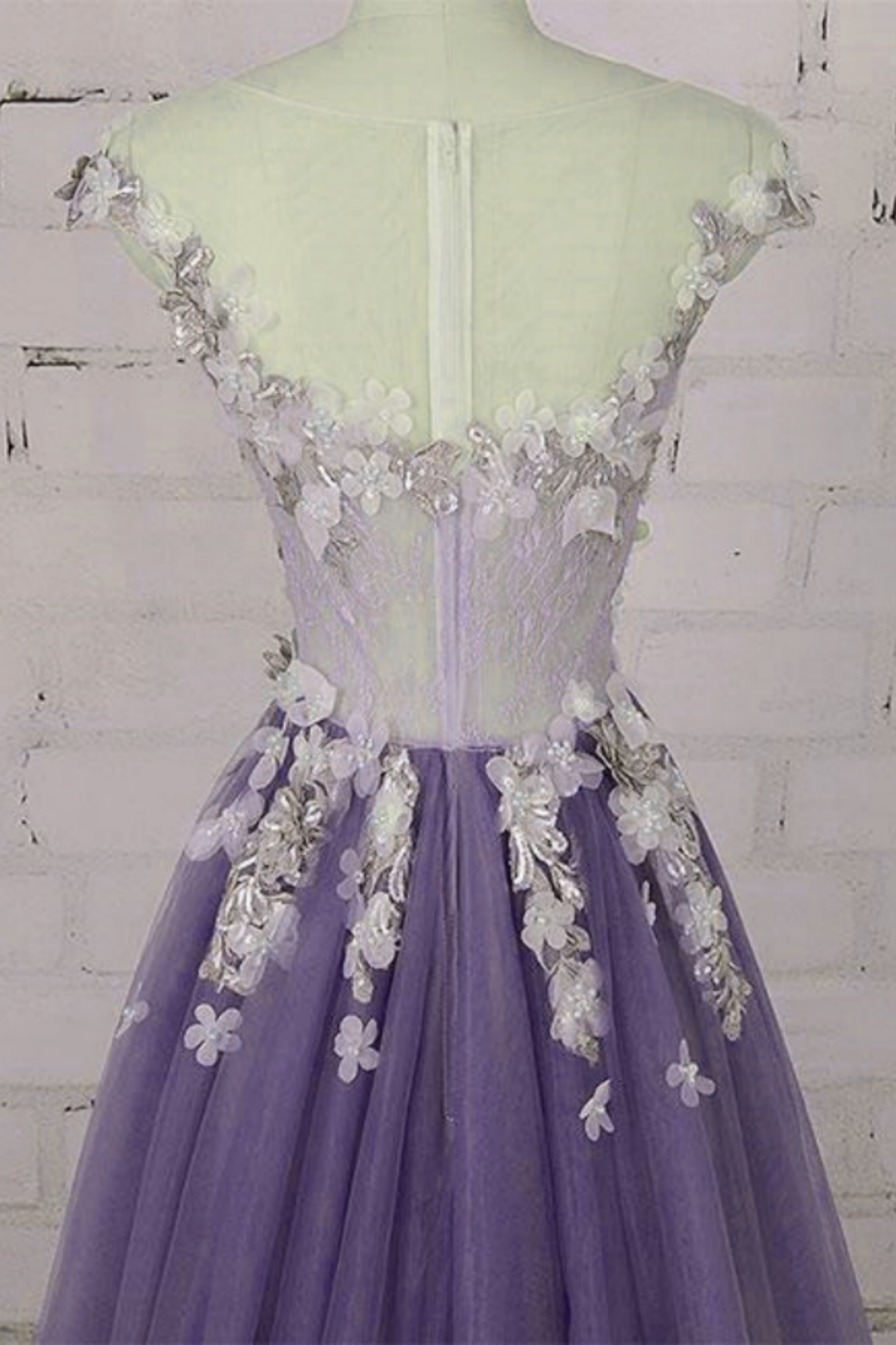 Light Purple Floral Lace Prom Dresses, A Line Tulle Formal Evening Dresses DM2005 main image 1