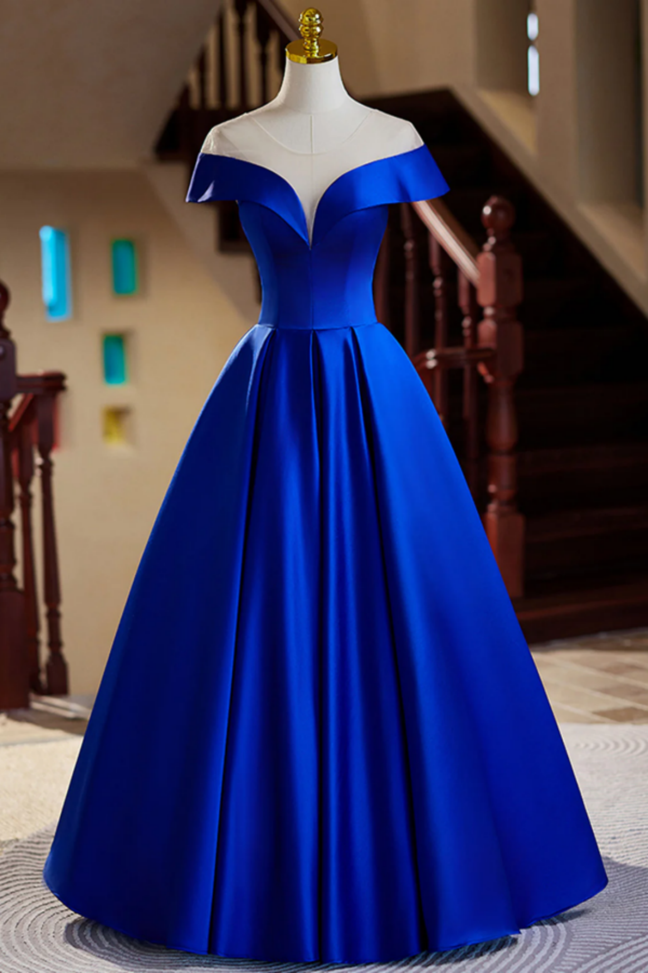 Royal Blue A-line Evening Dress Long Sleeve,Glam Dress Y5347 main image 1
