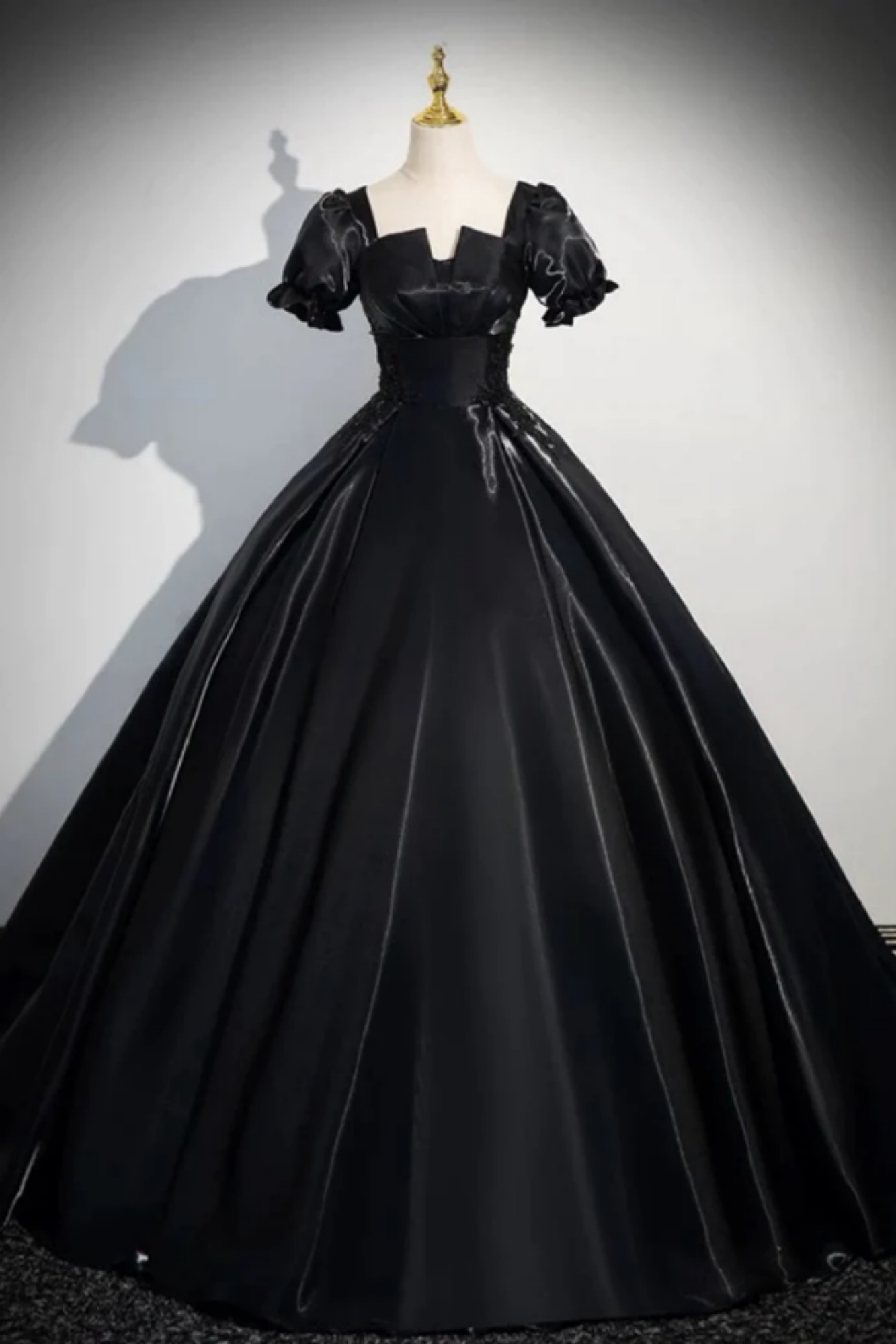 Black/Gold Prom Dress Satin A Line Long Formal Dress Evening Dress main image 0