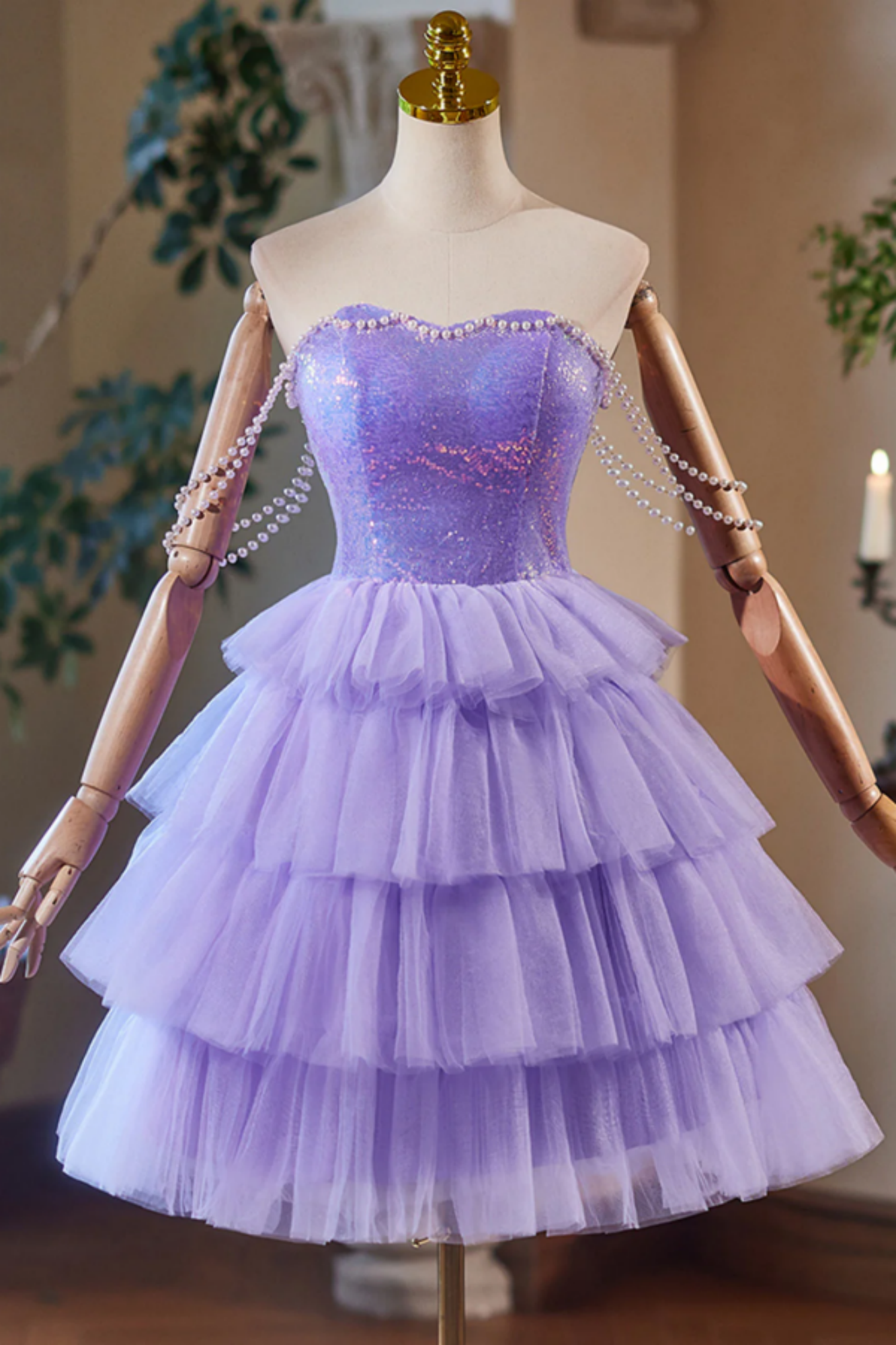 Cheap Short Sweet 16 Dress A Line V-Neck Halter Lavender Homecoming Dresses main image 1