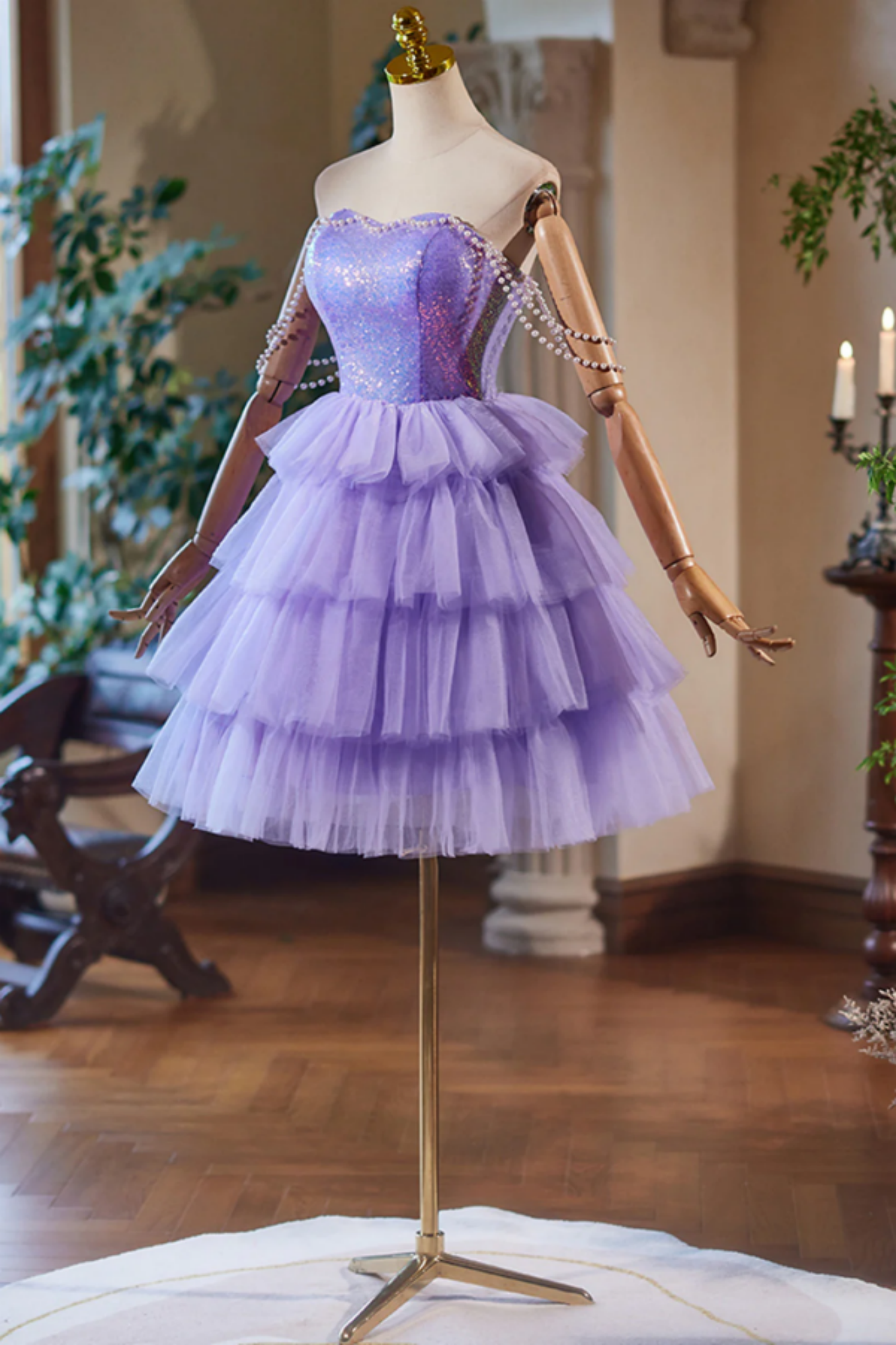 Lavender Satin Sweetheart Lilac Mini Homecoming Dress RM188