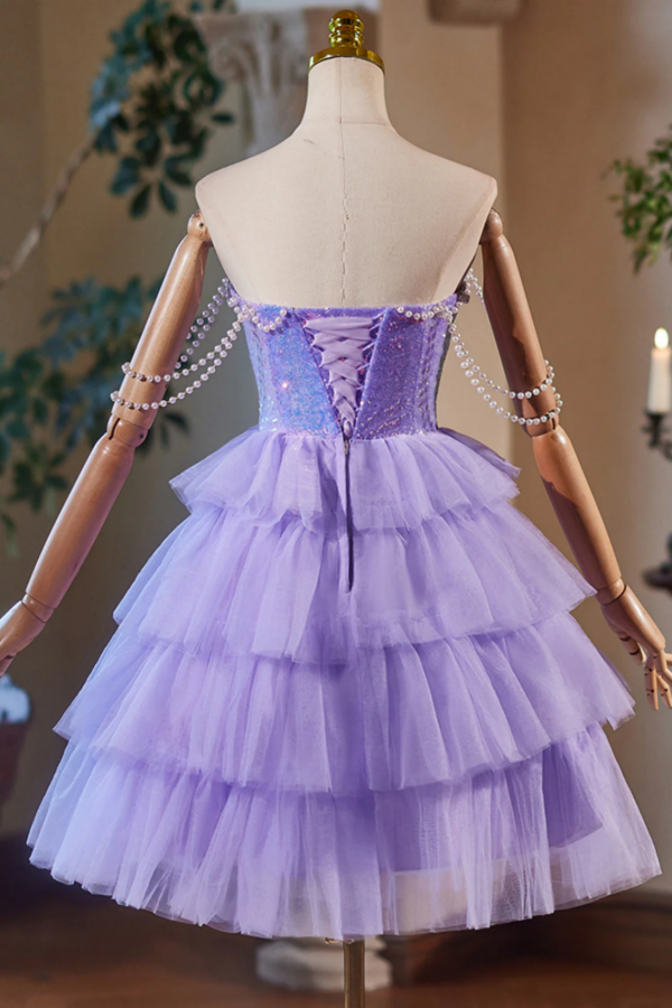 Cute Lavender Tulle Lace Applique Homecoming Dress , Short Prom Dress
