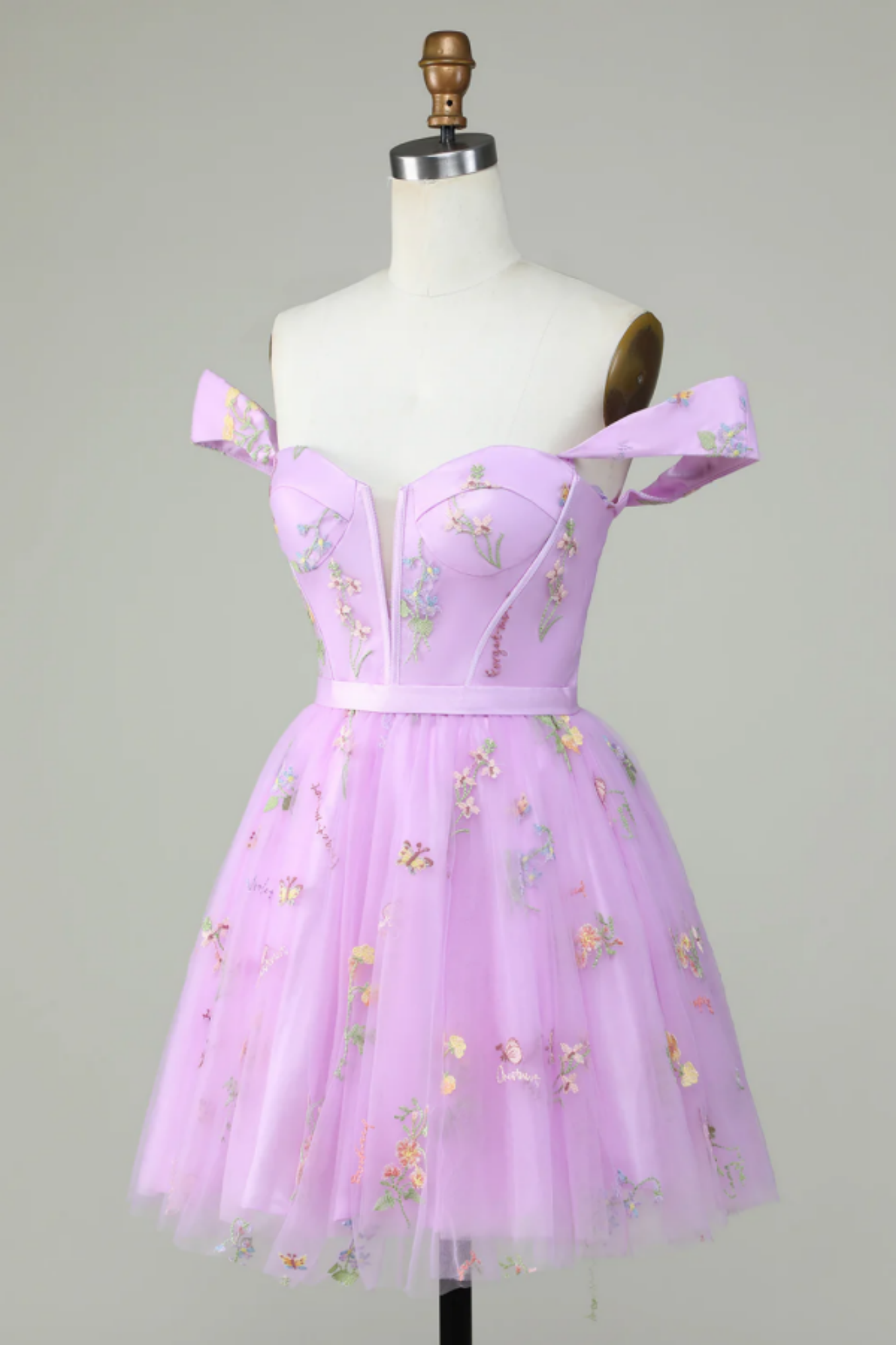 3D Floral V-Neck Backless Homecoming Dress in Lavender