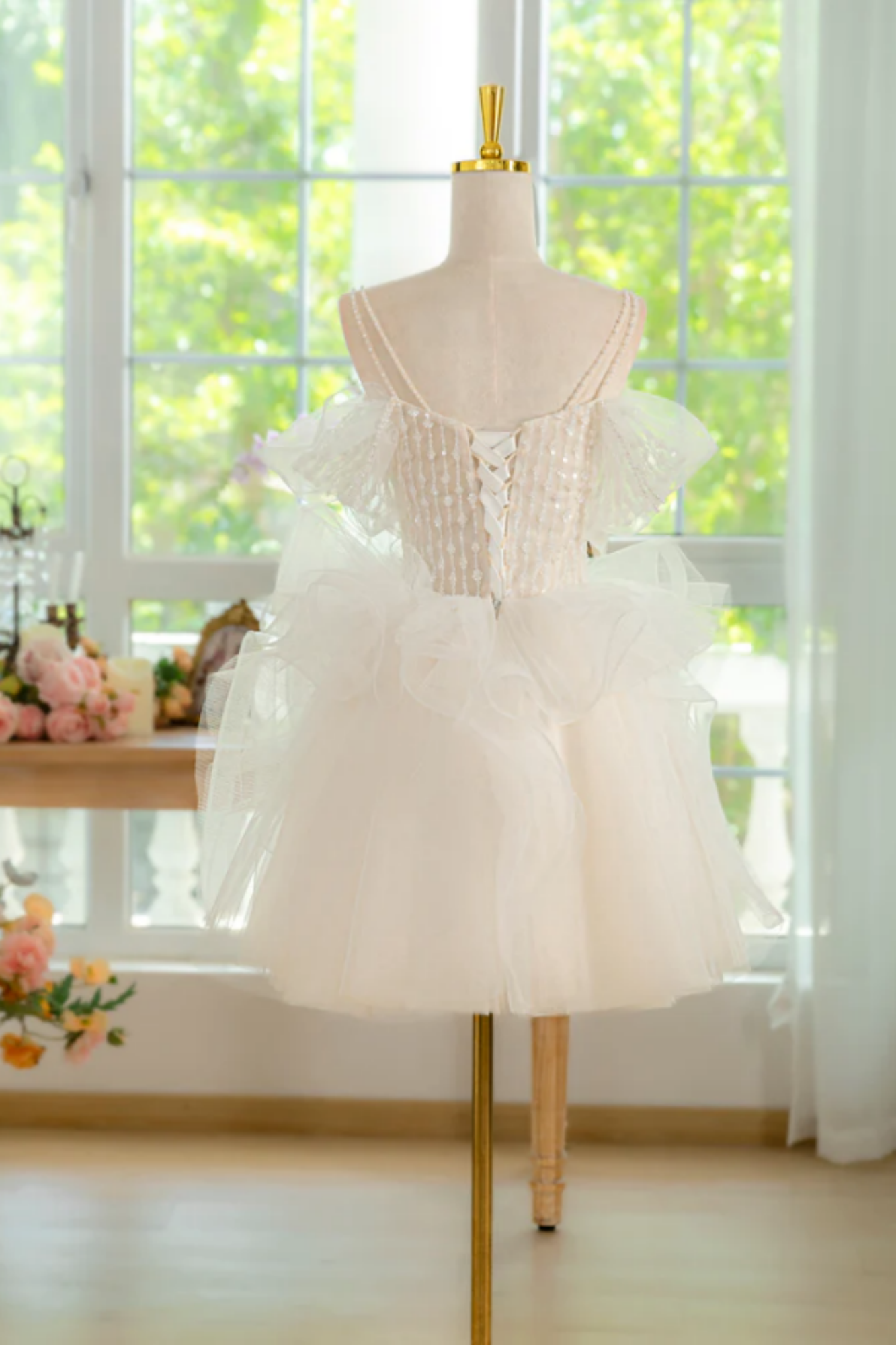 Ivory Chiffon Lace Cocktail Dress Sexy Short Prom Dress Homecoming Dress Y7917